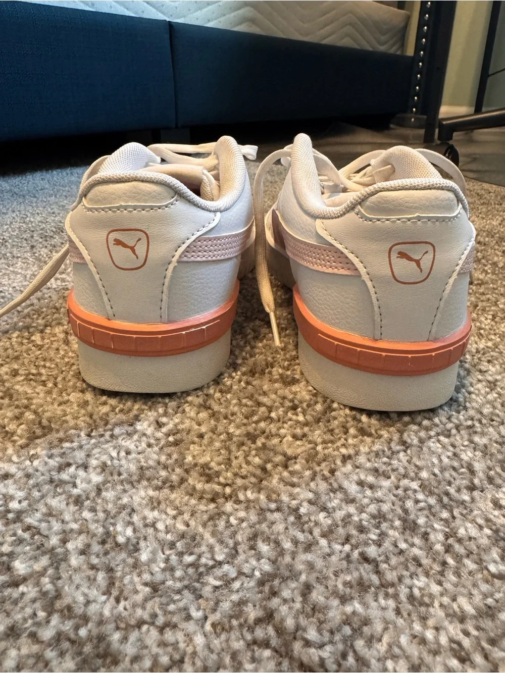 Puma Kids White Sneakers with Light Pink Accents